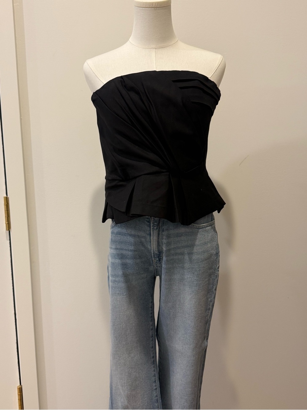 Poetry Black Asymmetrical Strapless Peplum Top